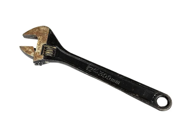 Gebrauchter Schraubenschlüssel Auf Isoliertem Weißen Hintergrund Nahaufnahme — Stockfoto