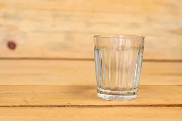 Glass Water Wooden Table Selective Focus Copy Space — Stock Photo, Image