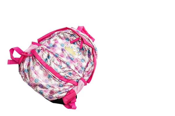 Pink School Bag White Isolated Background Copy Space — Stock Photo, Image
