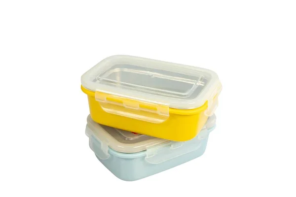 Kolorowe Pudełka Lunch Odizolowane Białym Tle — Zdjęcie stockowe