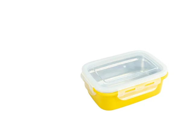 Κίτρινο Κλειστό Πλαστικό Κουτί Γεύμα Περίπτωση Απομονώνονται Λευκό Φόντο — Φωτογραφία Αρχείου