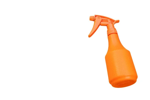 Orange Spruta Flaska Vit Bakgrund Med Kopieringsutrymme — Stockfoto