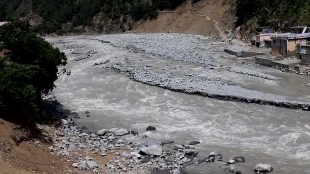 Aerial View Flooding River Swat Mountain Top — Stock Video