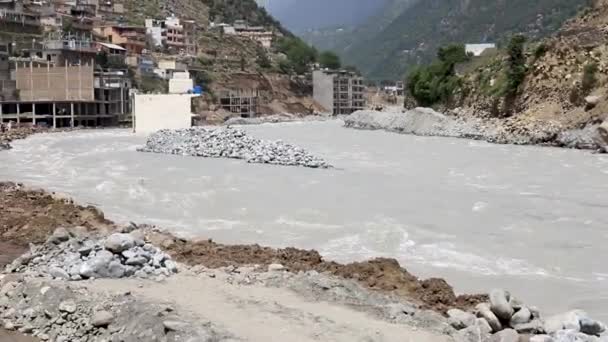 Záplavy Řece Swat Vyplavit Bahrajn Kalam Silnice Bahrajn Swat Pákistán — Stock video