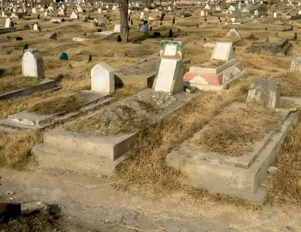 Headstones and Graves in the muslims graveyard in Pakistan