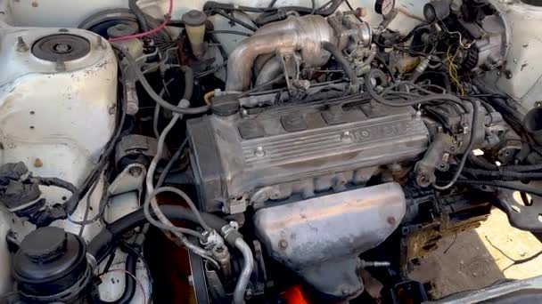 Swat Pakistán Diciembre 2023 Reparación Revisión Viejo Motor Toyota Garaje — Vídeos de Stock