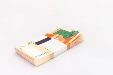 20 rupi banknot paketleri Pakistan para birimleri beyaz izole arka plan
