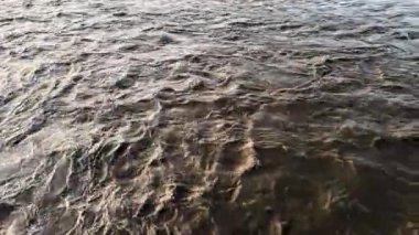 Yakın plan Çamurlu Sel Suyu Şiddetli Yağmurdan Sonra Nehirde Akıyor.