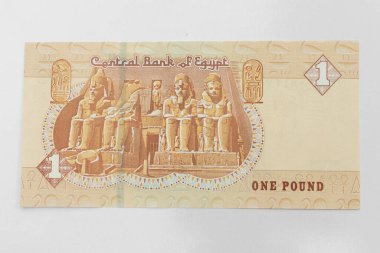 Mısır banknotu, Ebu Simbel 'deki 2. Ramses Tapınağı, bir Mısır Paundu, yakın plan, Pakistan - 07 Temmuz 2024.
