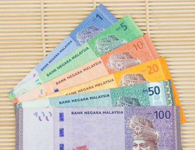 Malezya Ringgit Para Birimi Notları Bir Ahşap Arkaplanda Hayran Görüntüsü