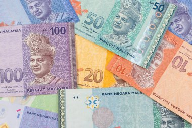 Renkli Karışık Malezya Halkalı Banknotları Arkaplanı - Mali Çeşitlilik.