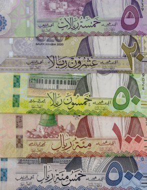 KSA beş, yirmi, elli, yüz beş yüz banknot yakın çekim