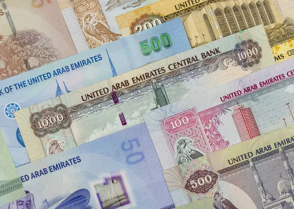 stock image United Arab Emirates various denominations currency notes. Business background concept.