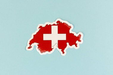 Mavi Arkaplanda İsviçre Bayrak Renkleri Haritası