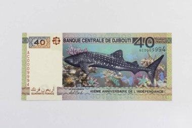 Burundi 2000 Franc Currency Featuring Antelope, Pineapple, Coat of Arms, and NatiDjibouti 40 Franc Note Depicting Whale Shark and Underwater Coral Sceneonal Flag clipart