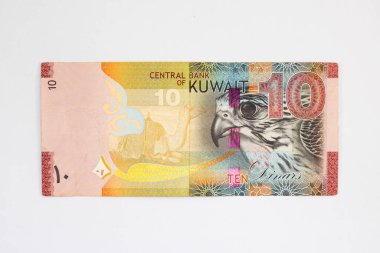 Kuveyt 10 Dinar Banknote Falcon ve deve sadu eyer portresi giymiş