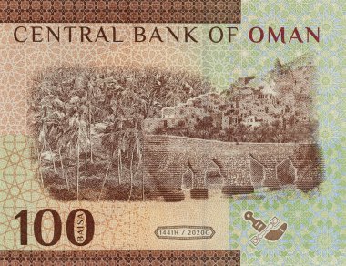 Umman 100 Ayin Portresi 2020 Banknote Hindistan cevizi ağaçları ve falaj portresi