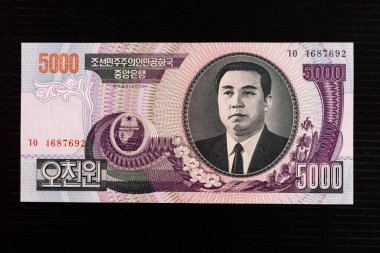 Kuzey Kore 5000 won 'luk banknotta Kim Il-sung ve Siebold' un Magnolia 'sı (Magnolia sieboldii) çiçek portreleri yer alıyor.