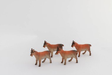 Parlak Turuncu Arkaplanda Dört Minyatür Oyuncak Keçi