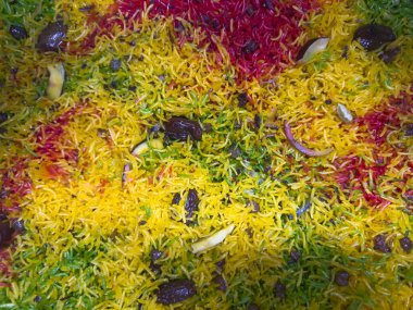 Zarda bir Pakistanlı Tatlı Pirinç ya da Düğün Etkinliklerinde Geleneksel Tatlı Şeker ya da Kutlama.