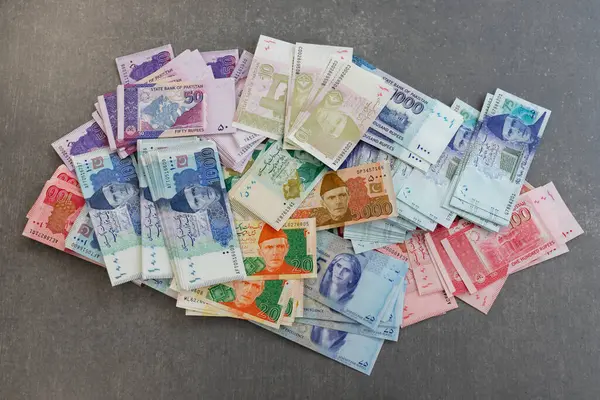 Pakistan Banknotları Gri Arkaplana Yay
