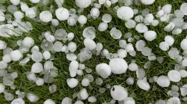 Şiddetli fırtınadan sonra büyük dolu fırtınaları çimenlere saçıldı