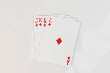 Karo floş Royal. Beyaz arkaplana yayılmış oyun kartları