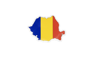 Romanya Haritası Mavi, Sarı ve Kırmızı Ulusal Bayrak Renkleriyle Dolu