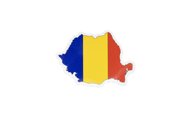 Romanya Haritası Mavi, Sarı ve Kırmızı Ulusal Bayrak Renkleriyle Dolu