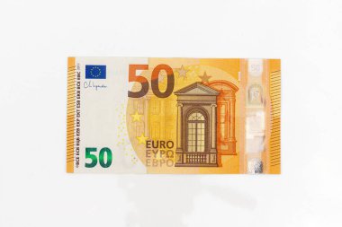 Beyaz Arkaplanda 50 Euro Banknote 'un Ön Yüzü