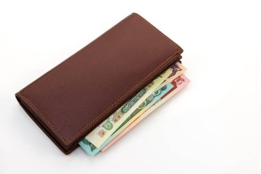 Afgan Afgan Banknotları Beyaz Arkaplanda Kahverengi Deri Cüzdan
