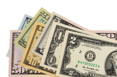 Beyaz Arkaplanda İzole Edilmiş Çeşitli Değerlendirmelerin Birleşik Devletler Doları Banknotları