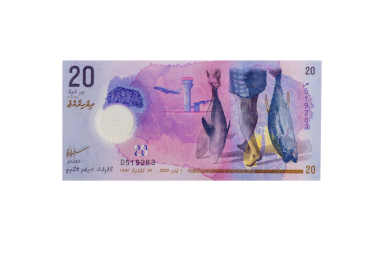 Maldivler 20 Rufiyaa Banknote Ön Taraf, Balıkçı, Tekne ve Seyahat Konsepti.