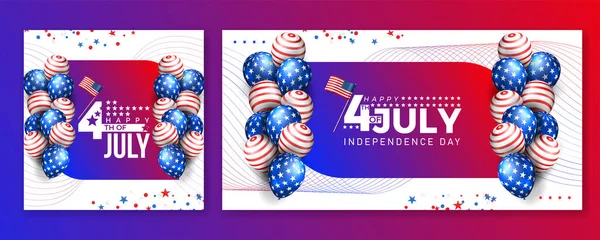 7月4日美国独立日横幅设计庆祝活动 带有气球和美国国旗图解 — 图库矢量图片
