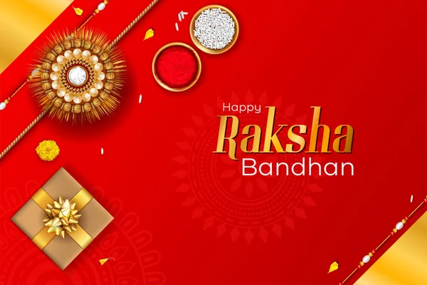 Raksha Bandhan Kırmızı Arkaplanlı Yaratıcı Rakhi Illüstrasyon Pankartı Raksha Bandhan — Stok Vektör