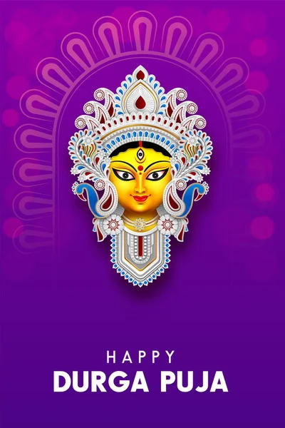 Diosa Durga Cara Ilustración Feliz Durga Puja Banner Social Media — Vector de stock