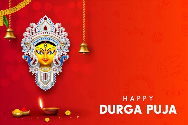 Diseño Pancartas Creativas Durga Puja Feliz Con Ilustración Cara Durga — Vector de stock