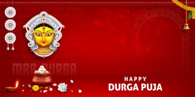 Durga puja festivali afiş arkaplan tasarımlı Durga maa resimli mutlu durga puja