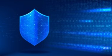 veri koruma kalkanı arka planda ikili sayı sistemi, internet güvenliği ve kişisel bilgi kilidi ağ iş konsepti