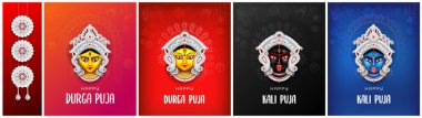 durga puja and kali puja face illustration, durga puja kali puja banner design