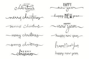 Mutlu Noeller ve mutlu yeni yıllar 2025. Davetiyeler, iş günlüğü, kupalar, tişörtler için yazı kaligrafisi, daha nice yılbaşı ve yeni yıl senaryosu.