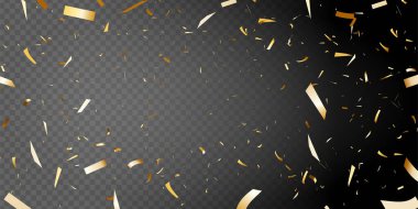 Altın konfeti siyah arka planda izole edilmiş. Şeffaf arkaplanda parlak altın konfeti. Tatil, doğum günü, kutlama partisi vesaire için en iyisi..