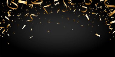 Siyah arka planda izole edilmiş altın gradyan konfeti. Tatil, doğum günü, kutlama partisi vesaire için arka planda parlak altın konfetileri..