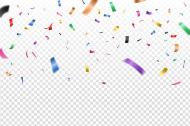 colorful shiny confetti falling transparent background
