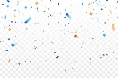 Soyut mavi ve altın konfeti kutlama partisi için şeffaf arka planda izole