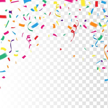 Renkli konfeti, şeffaf arkaplan ile kare pankart düşüyor