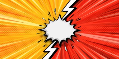 kırmızı ve sarı çizgi romanın pop 'a karşı gök gürültüsü ışık efekti boş metin arkaplanı