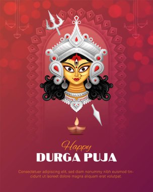 Durga puja dini festivali sosyal medya şablon tasarımı, tanrıça Durga 'nın yaratıcı çizimi, navratri arka planı