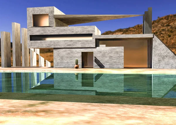 Luxury residential architectural design in the desert. Exterior design and architecture. 3d render.
