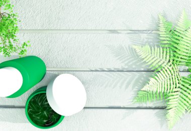 Vücut ve yüz bakımı için ekolojik öğeler fotokopi alanı ile: reklamlar, reklamlar, afişler, vs. Sağlık Sağlığı. 3d hazırlayıcı.